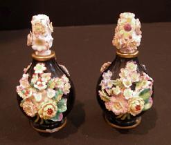 Pr. 19th c. Jacob Petit Black-Ground Flower-Encrusted Scent Bottles and Stoppers - Side View 1