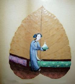 Antique Chinese Export Leaf Painting of Lady