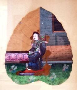 Antique Chinese Export Leaf Painting of a Mandarin