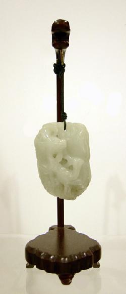 Old Jade Carving of Two Rams on a Leaf