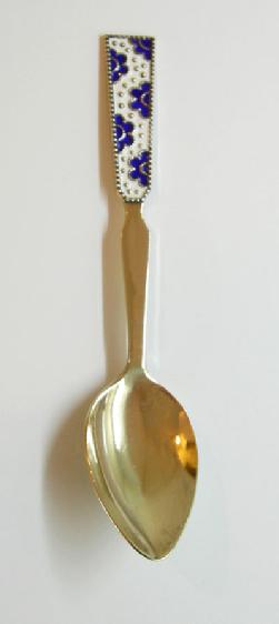 Vintage Russin Gilt Silver Enamel Spoon - Floral