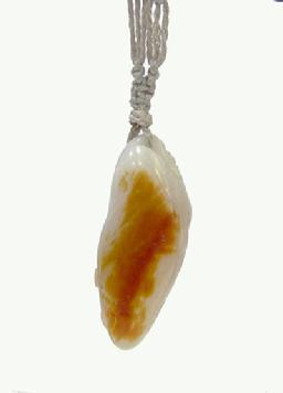 Old White, Ochre and Russet Jade Pebble Carving/ Pendant -Eggplant - Alternate View 3