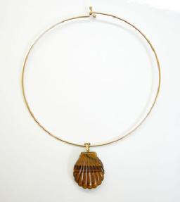 Vintage Tiger-eye Shell-form Pendant with Bale on Choker
