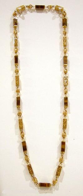 Long Tiger Eye Greek Key Necklace