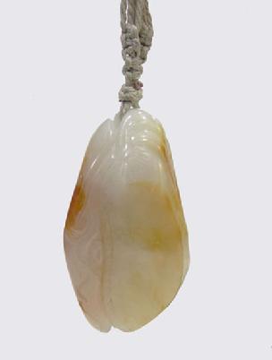Old White, Ochre and Russet Jade Pebble Carving/ Pendant -Eggplant - Alternate View
