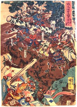19th c. Japanese Woodblock Print Triptych Kuniyoshi Panel 3