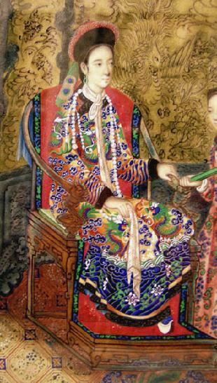 Antique Chinese Export Painting Empress Cixi Closeup