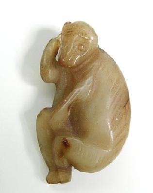 Antique Brownish Jade Figural Toggle - Monkey