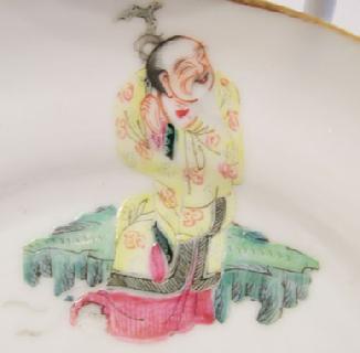 Antique Chinese Famille Rose Eggshell Dish - Daoguang - Figure Closeup