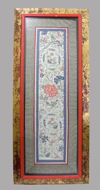 Beautiful Antique Chinese Silk Enbroidered Panel - Qing - Framed with Double Wood Frame2