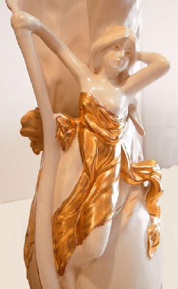 Art Nouveau Royal Dux Bohemia Figural Pottery Vase - Closeup of Figure