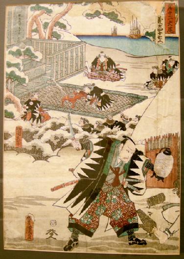 Japanese Woodblock Print Dyptych - Kunisada/Toyokuni III Chushingura (47 Ronin) - Act XI- Left Panel