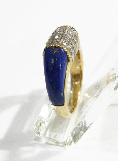 Vintage 14K YG Lapis Lazuli Diamond Ring - 1970's - Top View