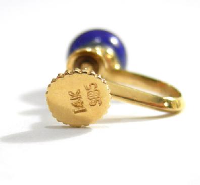 Beautiful Pair 14K Yellow Gold Lapis Lazuli Ball Earrings - 14K Stamp
