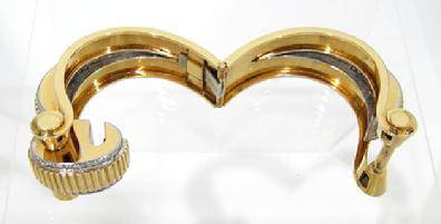 Art Deco 18K YG Platinum Trimmed Diamond Bangle/Cuff Bracelet - Signed Herny - Open View