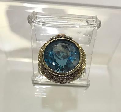 Antique Art Nouveau 14K Three Color Gold and Blue Topaz Ring - ESTATE