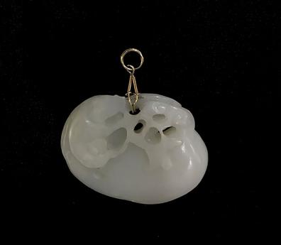 Antique Chinese Carved and Pierece Jade Pendant - Ruyi - Closeup of Side 1