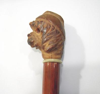 Rare WWII U.S. Carved Wood Swagger Stick-Dog Wearing WAC Hat - Left Side View