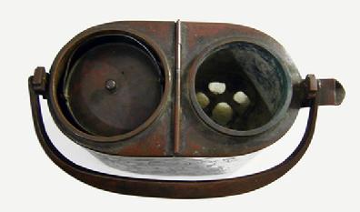 19th c.Japanese Lacquered Wood and Copper Shoto (Portable Stove in Box to Fit - View From the Top