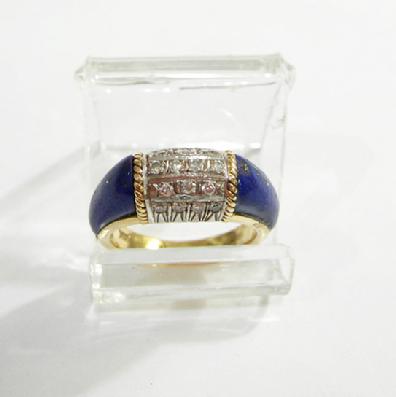 Vintage 14K YG Lapis Lazuli Diamond Ring - 1970's