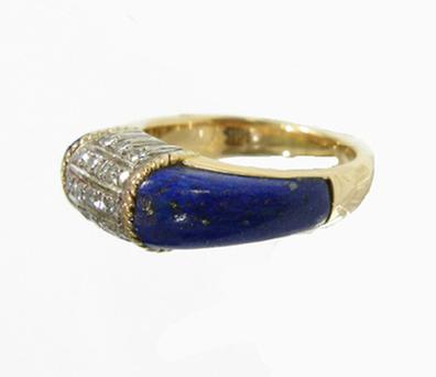Vintage 14K YG Lapis Lazuli Diamond Ring - 1970's - Side View 2