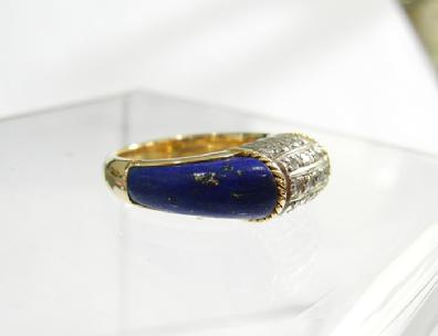Vintage 14K YG Lapis Lazuli Diamond Ring - 1970's - Side View