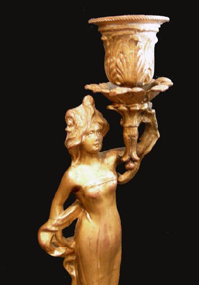 Art Nouveau Gilt Metal Figural Candlestick - Closeup View1