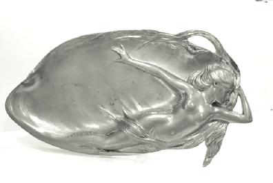 Art Nouveau Pewter Calling Card or JewelryTray with Reclining Nude - Alternate Image
