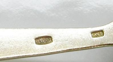 Pair Vintage Russian 875 Gilt Sviler Enamel Spoons - Lampposts - Russian Hammer & Sickle in Star Mark 875 and Maker's Mark