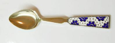 Vintage Russin Gilt Silver Enamel Spoon - Floral - Alternate View