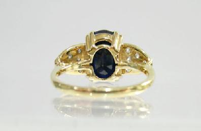 Vintage 14K Yellow Gold Sapphire/Diamond Ring - Estate - Reverse View