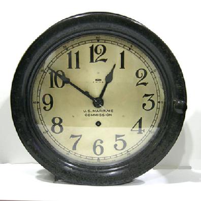 Original U.S. Maritime Commission Chronometer Ship's Clock with Key - 1930s-40s - Alternate View
