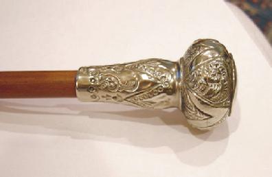Antique Silver Formal Cane Chased Knob