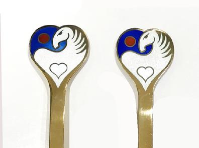 A. Michelsen Gilt Sterling Silver and Enamel Christmas Fork and Spoon - Solstics 1978 - Closeup of Enamel