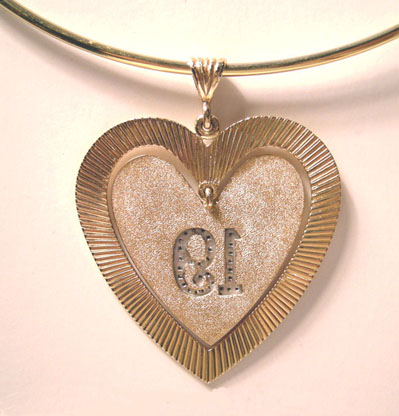 Fabulous Large 18K YG/ Diamond Double Heart Pendant/Charm -  The number '19' in diamonds  - 1960's  - Reverse View