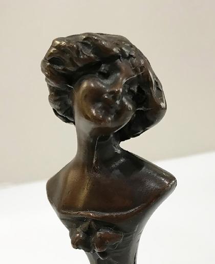 19th c. Art Nouveau Bronze Clad Figural Seal - Bust of a Woman -Closeup View