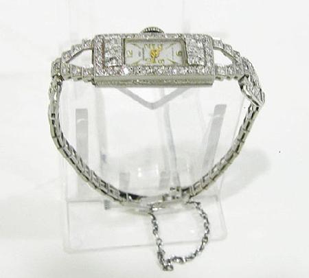 Ladies Art Deco Wakmann Platinum and Diamond Watch