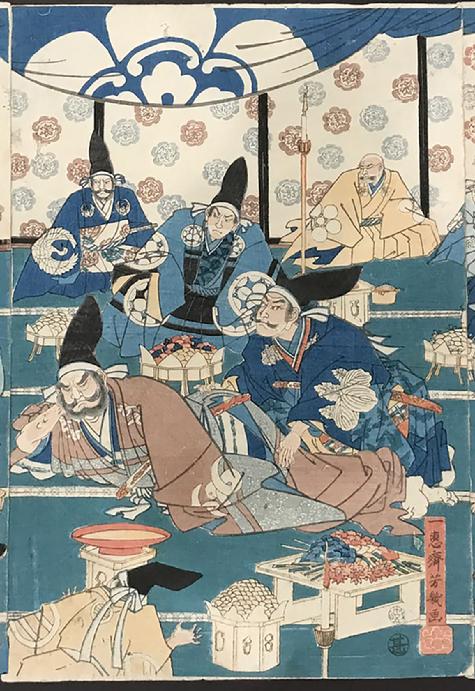 Antique Japanese Oban WoodblockTriptych- Yoshiiku - 1860 - Middle Panel