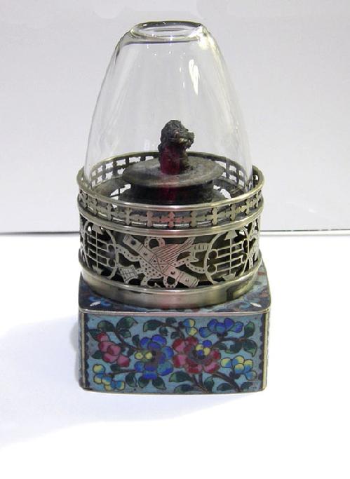 Fine Antique Chinese Floral Cloisonne and Paktong Opium Lamp - Qing