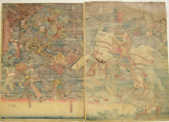 Japanese Woodblock Print Musha-e Diptych - Yoshitora-1850- Reverse