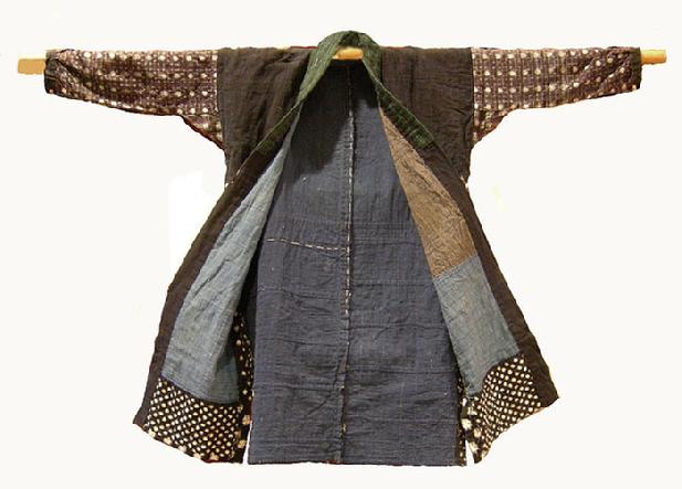 Antique Japanese Hand-sewn Kasuri Patched Cotton Jacket - Open View 