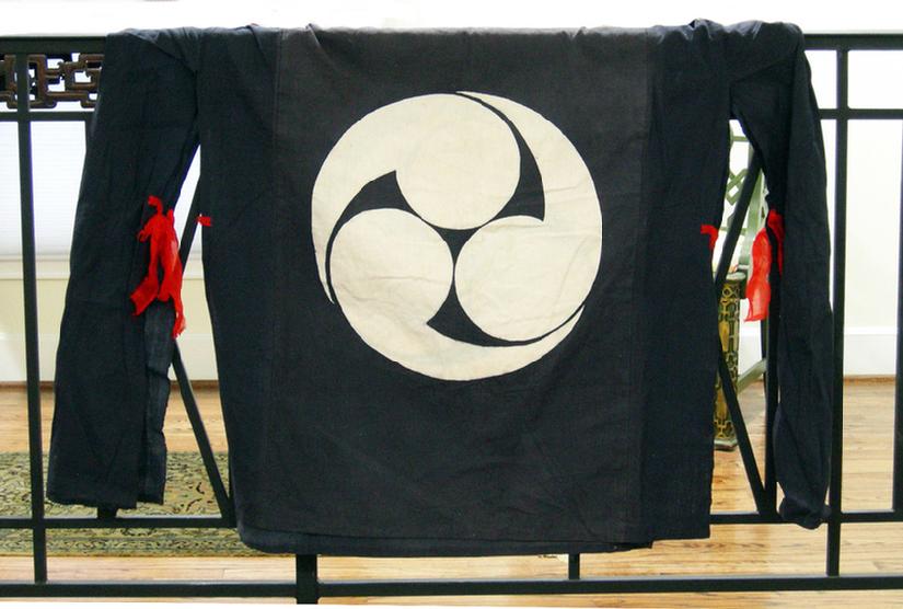  Large Old Japanese Indigo Cotton Tsutsugaki (resist dyed) Tansu Cover - Mitsudomoe (Three Commas)